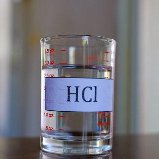 hydrochloric acid solution in glass